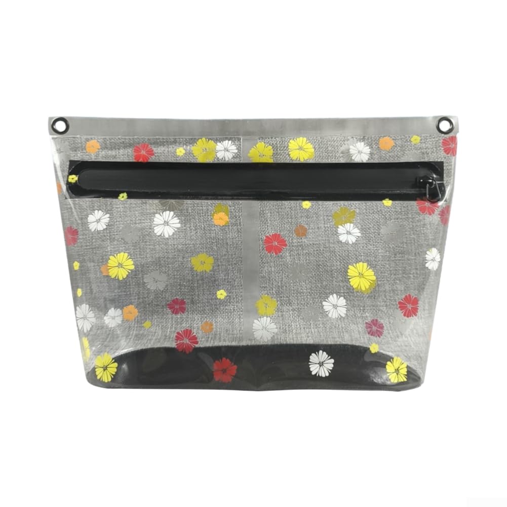 Neceser impermeable de PVC con correa ajustable para natación, camping, viajes, neceser de cosméticos de gran capacidad para senderismo al aire libre (32 x 26 x 20 cm, estampado floral negro)