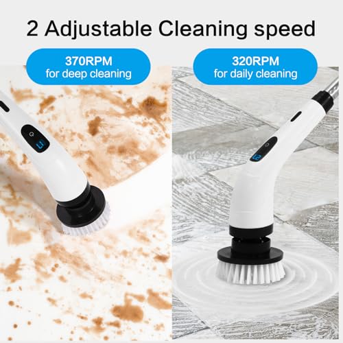 Image of Electric Spin Mop Scrubber for Bathroom Cleaning Brush Tool, Cordless Shower Scrubber with Long Handle &,Powerful Motor,6 Heads Replacement, Cleaning Supplies for Tub Shower Tile Floor Toilet