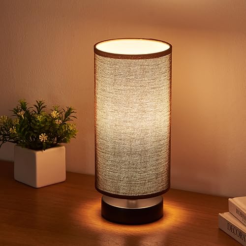 Image of lifeholder Table Lamp, Bedside Nightstand Lamp, Simple Desk Lamp, Cylinder Table Lamp for Bedroom Living Room Office Study, Brown Shade and Black Base (Brown)
