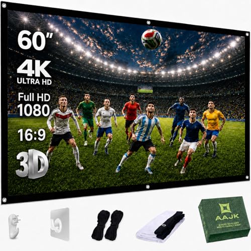 Image of Projection Screen, 4K Movie Projector Screen 16:9 HD Foldable Anti-Crease Portable Projector, Movies Screen for Home Theater Outdoor Indoor Support Double Sided Projection (60 inch)