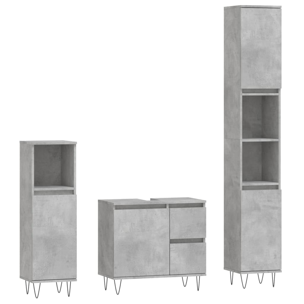 Möbelsets 3 teilig Badmöbel Set Beton Grau Holzwerkstoff Badmöbel Sets