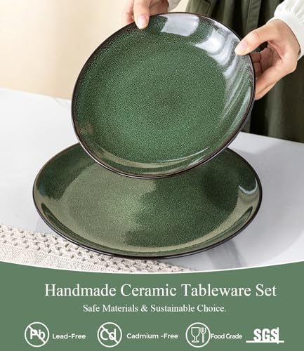 Image of LERATIO Ceramic Dinnerware Sets for 4,16-Piece Reactive Glaze Plates and Bowls Set with Mugs,Highly Chip and Crack Resistant | Dishwasher,Microwave & Oven Safe Dishes set-Green