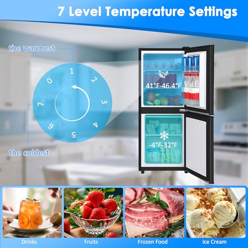 Borcolo Compact Refrigerator with Freezer, 4.5 Cu. Ft. 2-Door Dorm Fridge with Adjustable 7-Level Thermostat, Small Refrigerator with Freezer for Home, RV, Apartment, Office, Black by Borcolo - Image 4