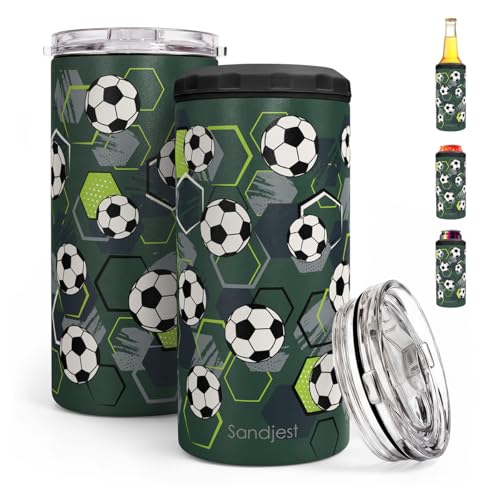 Image of Soccer Can Cooler 12oz - Stainless Steel Insulated for Men Brother Buddy Players - Travel Mug Cups - Tumbler Cans Koozie, Sport Gift for Birthday, Christmas