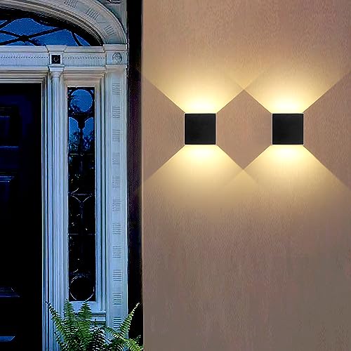 Mille Lucciole 4 Pack Outdoor Wall Lights Exterior/Interior LED Wall Sconces IP65 Waterproof Square Aluminum Wall Lamps Outdoor Lighting Fixture Up and Down Lights Modern Black 12W 3000K Warm Lights by Mille Lucciole - Image 9