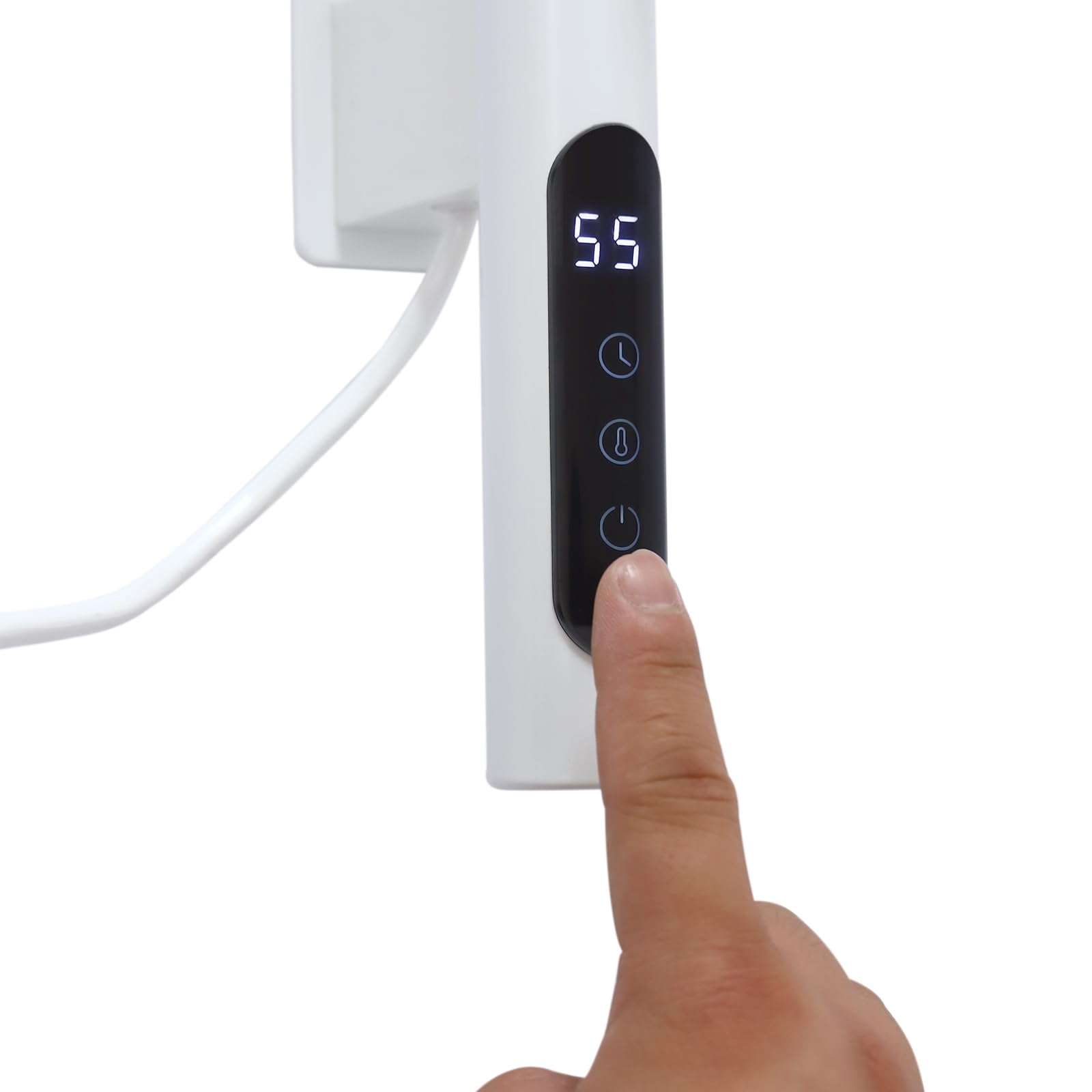 Scaldasalviette elettrico girevole a 180°, intelligente LED touch screen, portasciugamani rotante, per bagno, montaggio a parete, scaldasalviette (bianco)