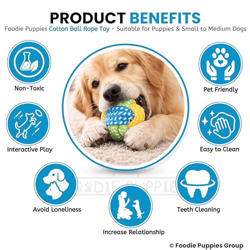 Image of Foodie Puppies Dog Rope Ball Toy for Dogs and Puppies | Pure Cotton, Strong Braided and Chew Safe Rope Toy | Teething, Chewing, Fetching, and Playing (Color May Vary)