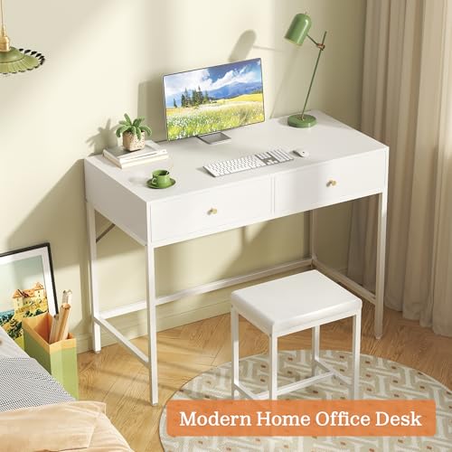 Image of SUPERJARE 31.5 inch White Desk with 2 Drawers, Modern Makeup Vanity