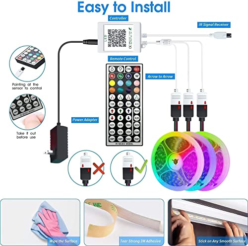 Ehomful 150Ft Led Strip Lights App Control Music Rgb 5050 Color Changing Smart Led Light Strip Kit With 44 Keys Remote, Led Lights For Bedroom,Room,Apartment,Kitchen,Party Decorations #TOP6