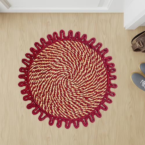 Image of Cotton Doormat for Home |Handmade Cotton Doormat | Quick Dry, Washable Door Mat for Home, Bathroom & Bedroom (Pink-Red)