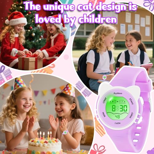 Image of Kids Digital Analog Watches for Girls Boys, 7 Color Lights Waterproof Cute Wristwatches for Kids with Alarm Stopwatch, Great Present for Girls Boys Ages 5-13