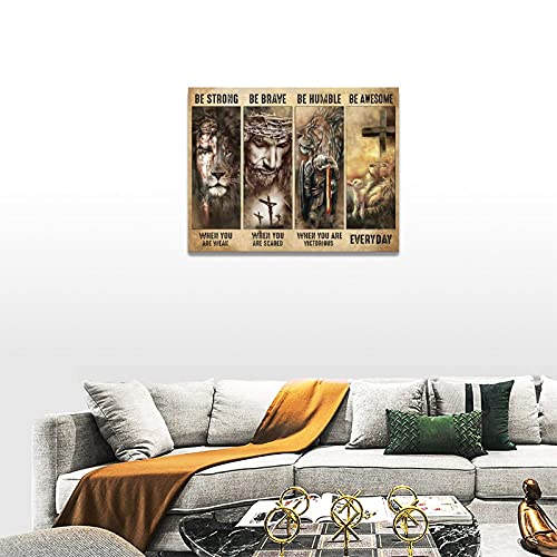 Jesus Decor Wall Art Christian Religious Painting Canvas Cross Warrior Lion And Lamb Be Brave Prints Artwork Best Gift Inspirational Wall Decoration Horizontal Poster Framed For Bedroom Living Room #TOP4