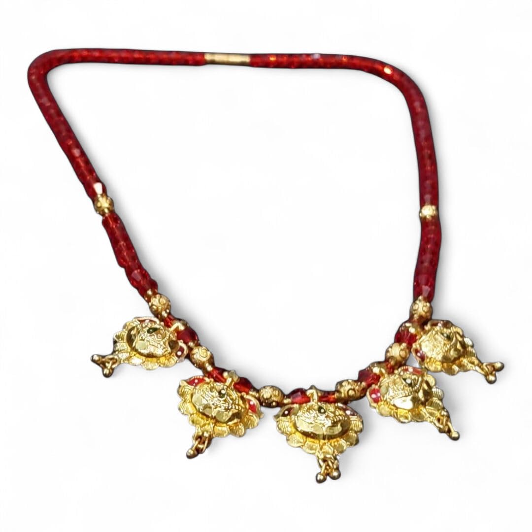 Trendy Stylish Goldplated Red Beaded 5 Pendant Short Latest Mangalsutra for Women and Girls-image-14