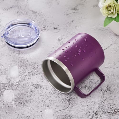 Image of MEWAY 12oz Coffee Mug With Handle and Sliding Lid,Stainless Steel Travel Tumbler Cup with Handle,Double Wall Vacuum Insulated Camping Cup for Hot & Cold Drinks Tea (Plum,Set of 1)