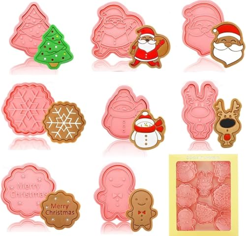 8 Pcs Moldes Galletas de Plástico Navidad, Juego de Cortadores de galletas, 3D pressables, para Decoración de Fiesta