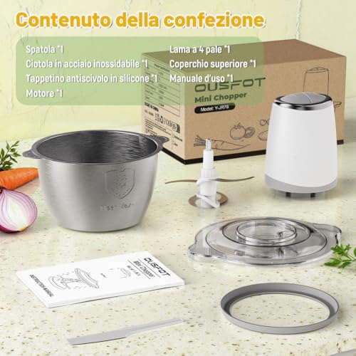 Ousfot Tritatutto Da Cucina Elettrico, 2L Frullatore Tritatutto Multifunzione 500W Tritatutto Con Ciotola In Acciaio Inox Per Verdure, Frutta, Carne, Cucina - 9