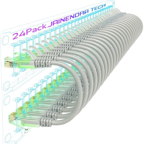 Jainendra Tech Cat6 Ethernet LAN Cable (Grey, 10 FT, Pack of 24) | High-Speed 1Gbps RJ45 Patch Cord | UTP Network Cable for Router, Switch, Modem, Server Rack & Patch Panel