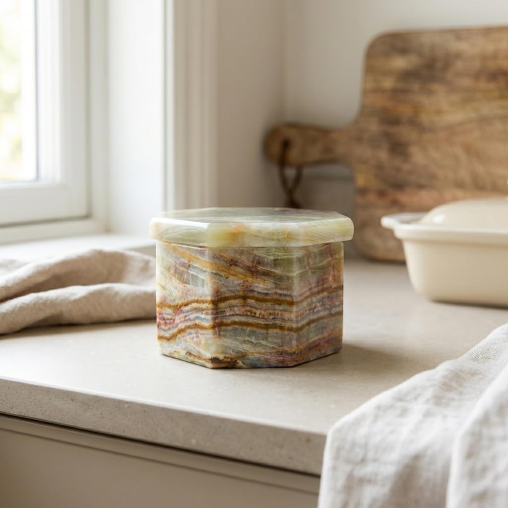 Marble Star Butter Keeper Crock – French Butter Dish with Water Seal – Handmade Butter Keeper for Countertop, Keeps Butter Soft & Spreadable (Green Onyx)