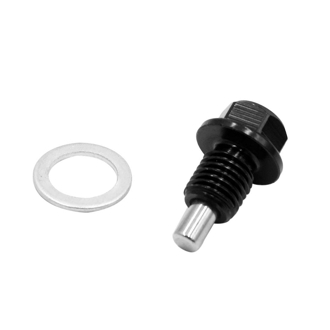 sourcing map M12x1.5 Negro Tornillo Magnéctico para Drenaje de Carter de Aceite con Arandela para Motor de Coche