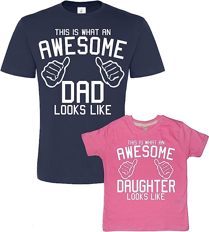 Ensemble père fille bleu marine célébrant la complicité Awesome Dad