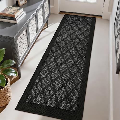 COSY HOMEER Hallway Runner Rugs 2x6 Ft Washable Non-Slip Entry Way Rug Indoor Runner with Plaid Pattern, Low Profile TPR Backing for Kitchen Laundry Room Floor Mat, Dark Gray Dark Gray 2' x 