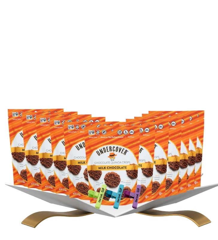 12x Quinoa Milk Chocolate Bites 3 oz Bundle with Plastic Bag Clip — Crunchy No Gluten, Coated in Smooth Milk Chocolate Quinoa Crisps for Snacking or Lunch Packs — Gift Set (13 Items)