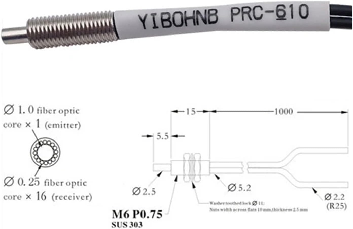 Coaxial Optical Fiber Sensor High Sensitivity M3 M4 M6 Diffuse Reflective for Amplifier Switch Multiple Cores(PRC-310)