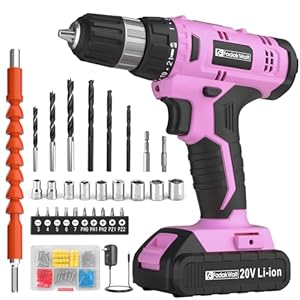 Cordless Drill Set, 20V Electric Power Drill with Battery And Charger, Torque 30N, 21+1 Torque Setting, 3/8-Inch Keyless Chuck, Drill Driver Bits Kit, with LED Electric Drill Set (Pink)