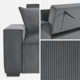 Alice's Garden sweeek - Canapé Convertible 3 Places Gris foncé Velours côtelé L 231 x P 96.5 x H 80cm - 6