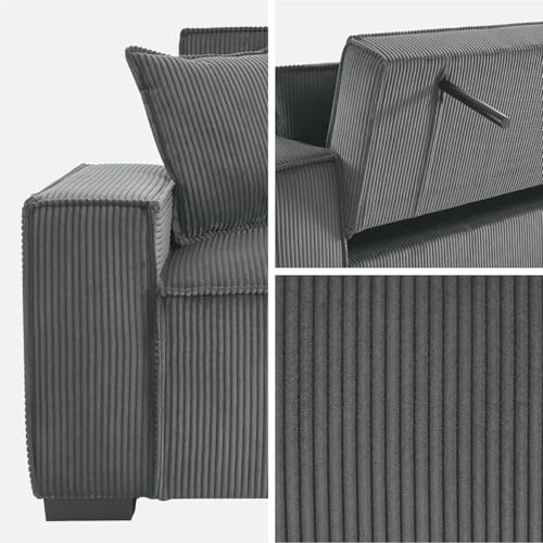 Alice's Garden sweeek - Canapé Convertible 3 Places Gris foncé Velours côtelé L 231 x P 96.5 x H 80cm - 6
