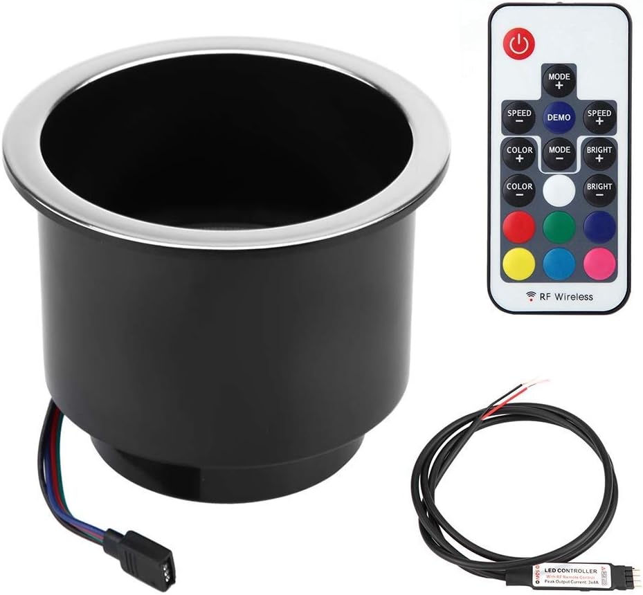 RGB LED Light Drink Cup Holder with Remote Control​ Plastic for Marine Boat Car Truck RV