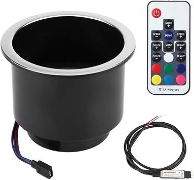 RGB LED Light Drink Cup Holder with Remote Control Plastic for Marine Boat Car Truck RV