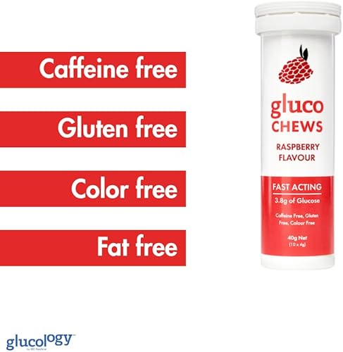 Miniatura 5 de Glucology Glucochews de acción rápida  Tabletas de glucosa  Sabor a frambuesa y naranja  6 tubos de 10 tabletas