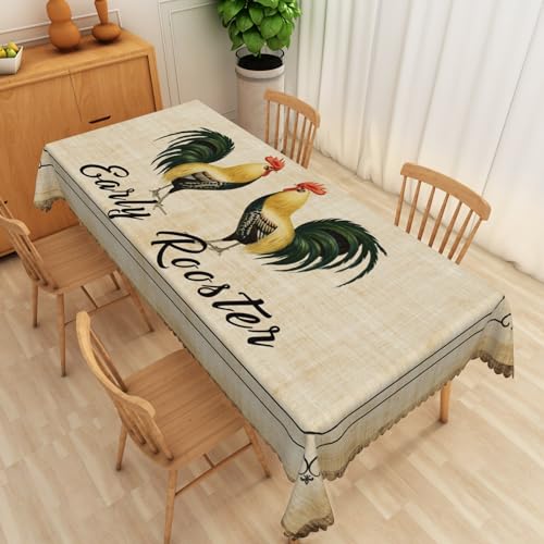 SIEDYCV Vintage Rooster Tablecloth 52x70 Inch Farmhouse Rustic Rooster Fabric Table Cloth Polyester Wrinkle Resistance Reusable Rectangle Table Cover for Countryside Farm Dining Room Decoration by SIEDYCV - Used condition - US$15.87