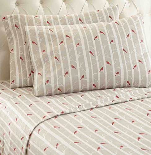 Thermee Micro Flannel Queen-Size Sheet Set, Machine Wash & Dry, No Pilling, Deep Pocket With Pillowcase(S), Birches #TOP1