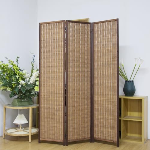 3 Panel Room Divider Screen,5.6 FT Tall Bamboo Room Divider Folding Privacy Screen,Freestanding Room Divider for Room Seperation,Brown