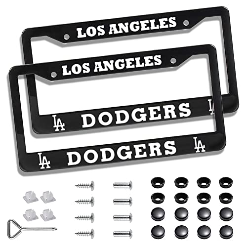 2 Piece License Plate Frames for Dodgers Anti-Dirty and Rustproof Aluminum Alloy License Plate Frames US Standard License Plate Holder with Screw Caps Set (D-Black)