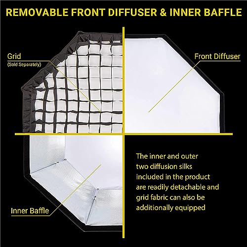 Glow ParaSnap 44\" Octa SterlingFibre Bowens Mount Softbox with Flashpoint XPLOR 300/400 Mount Speedring, Parabolic Softbox w/Quick Speedring Swap is an Ideal Soft Box