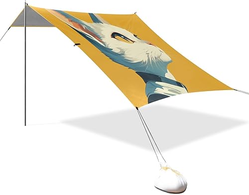 Cute Cat Gold Stable Beach Tent UPF50 Waterproof Portable Sun Shelter with Sandbags and Shovel for Camping Trips, Fishing, Backyard Fun or Picnics