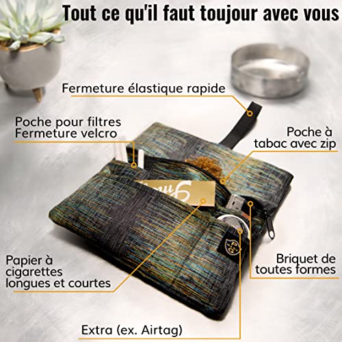 GUGGIARI® Blague à Tabac en Tissu Doux avec Compartiments Pratiques pour: Filtres Tips, Papier à Rouler et Briquet – Pochette pour Sachet de Tabac à Rouler de 30/50 g (Etnic Plaid) – vue 2