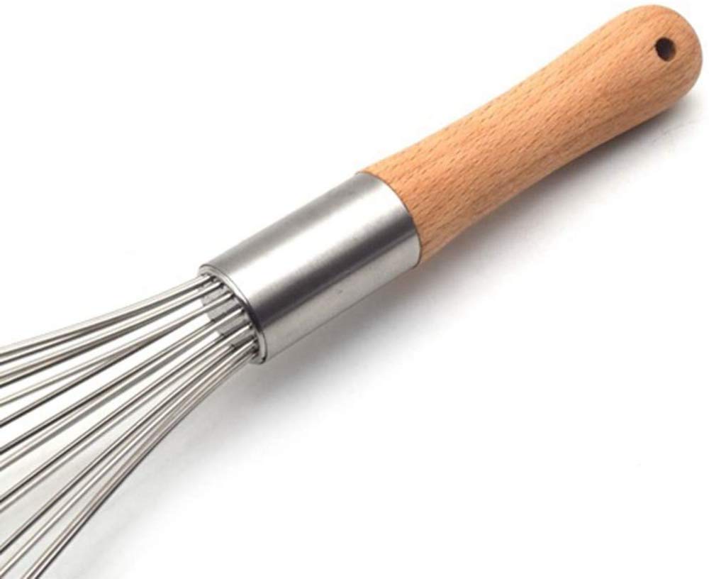 zaizai Batidor De Acero Inoxidable - Mango De Madera - Batidor De Huevos Manual - Utensilios De Cocina para Mezclar, Batir Y Revolver