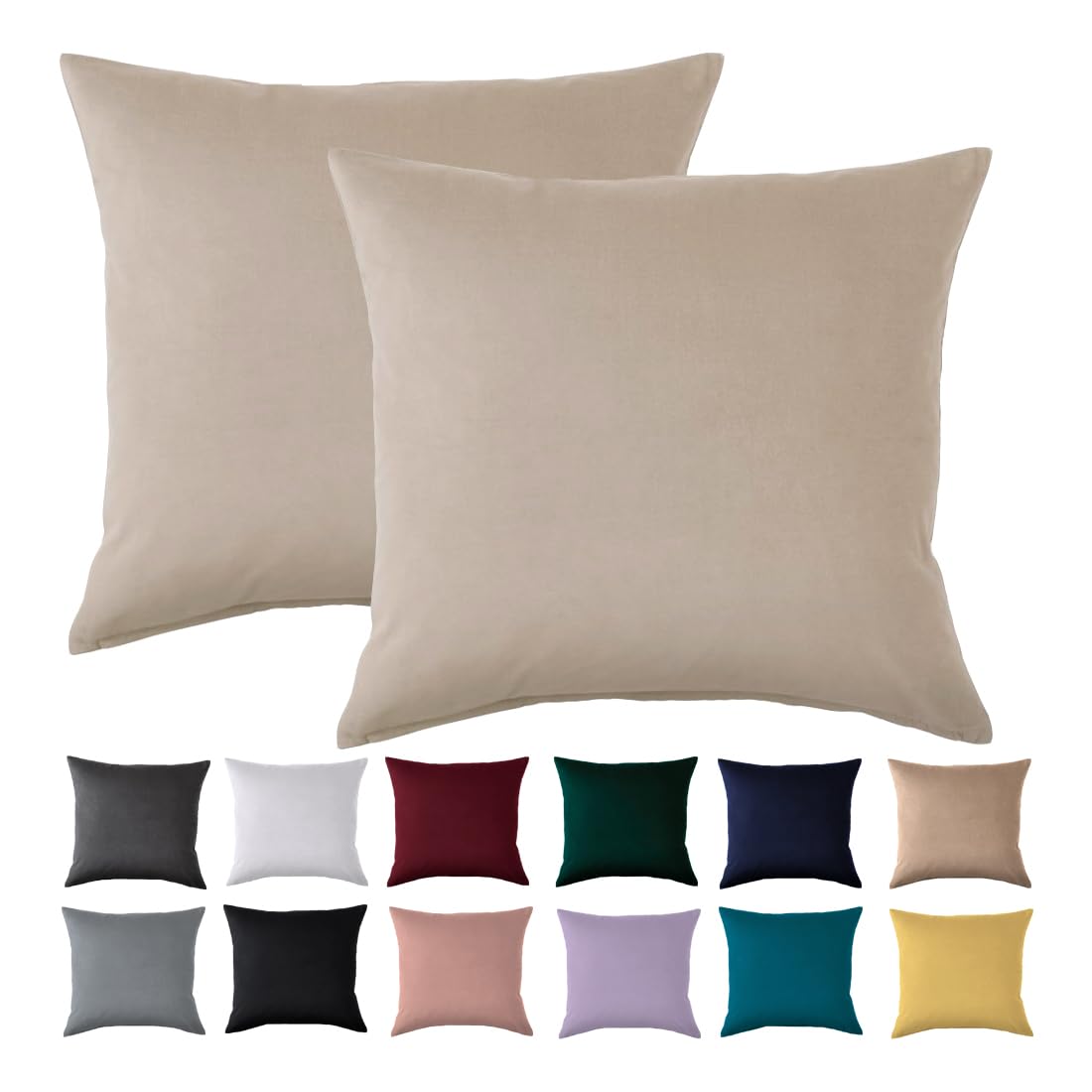 Cushion Cover 50 x 50 cm, Set of 2 - Pillowcase 50 x 50 cm, Warm Beige for Pillows, 100% Microfibre Cushion Cover, Non-Iron and Wrinkle-Free with Zip