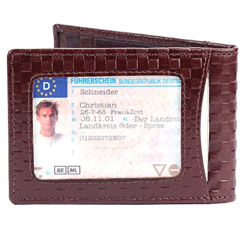Image of Brooklyn Bridge Genuine Leather Money Clip Wallet for Men Chess VT Brown - Premium Slim RFID Protected Wallet with Cash Clip & Multiple Card Slots, Stylish Front Pocket Design, Gift for Men