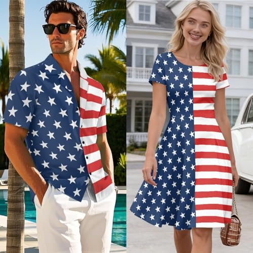 Image of AFPANQZ Couple Matching Outfit Casual Men's Button Down Shirt or Short Sleeve Summer Sundresses Dresses for Women 2026