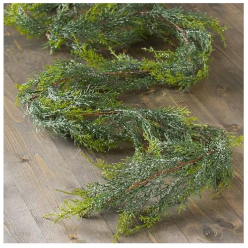 Factory Direct Craft Weather Resistant Snowy Cedar Garland - Winter Greenery ICY Juniper Pine Christmas Garland - Holiday Lodge Decoration (Size - 6 feet Long)