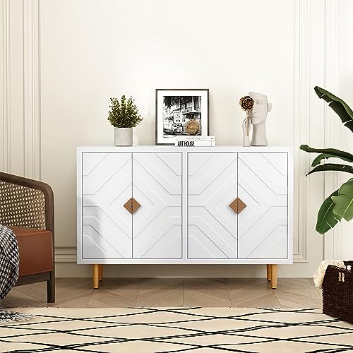 HOLTICO Sideboard with 4 Doors and Shelves, Buffet Table Storage Cabinet Morden Kitchen Cupboard for Kitchen, Living Room, Dining Room, Hallway,White - Image 7