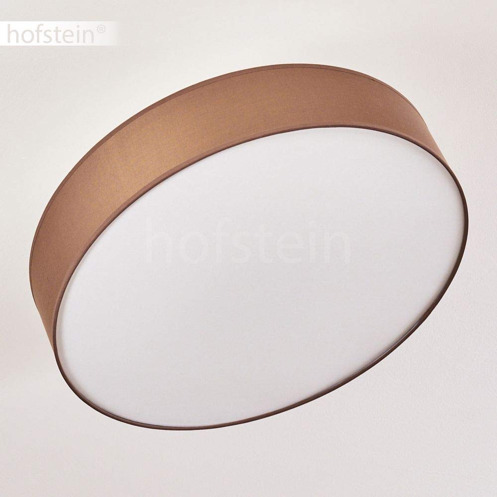 HOFSTEIN Deckenleuchte Foggia, runde Deckenlampe aus Metall/Stoff in Nickel-matt/Braun/Weiß, moderne Leuchte im Retro/Vintage-Design (Ø 60 cm), 3 x E27, Wohnzimmer, Esszimmer, Schlafzimmer, Küche