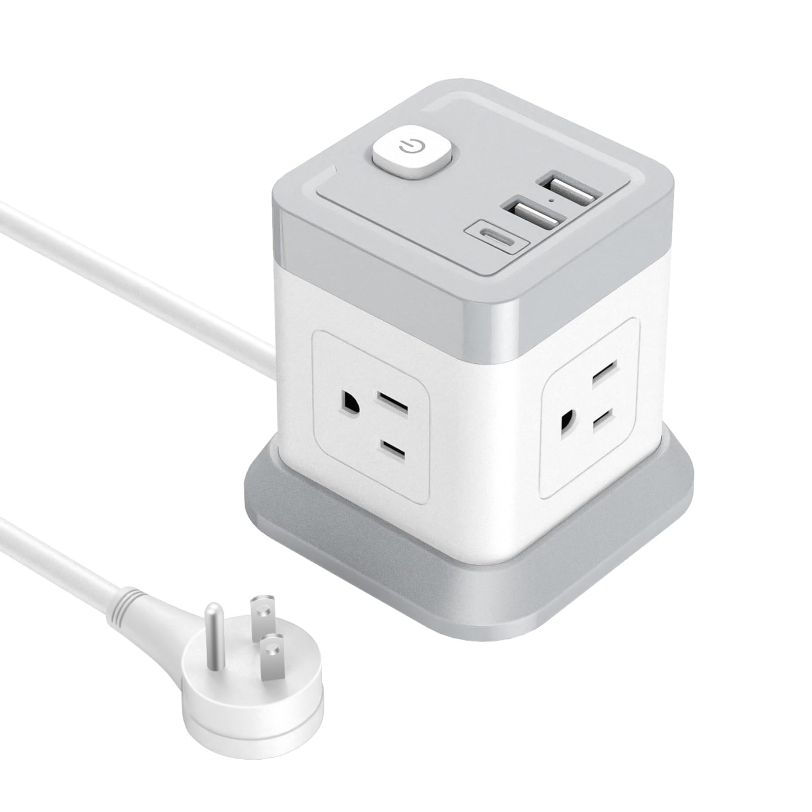 BEVA Power Strip Cube Desktop Charging Station 4 Outlets 3 USB Ports | 10ft extension cord, overload protection, widely spaced outlets, compact for travel cruise ship dorm ETL Listed