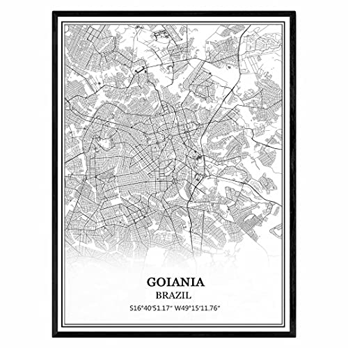 TANOKCRS Goiania Brazil Map Wall Art Canvas Print Poster Artwork Unframed Modern Black and White Map Souvenir Gift Home Decor 18x24 Inches