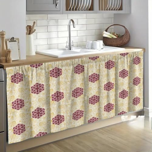 Image of Kitchen Curtains for Sink | Premium Printed Under-Sink Skirt for Kitchen Counter | Washable & Dustproof Rod Pocket Curtain | Home & Cooking Theme Decor (150cm x 70cm) (Shatkon)